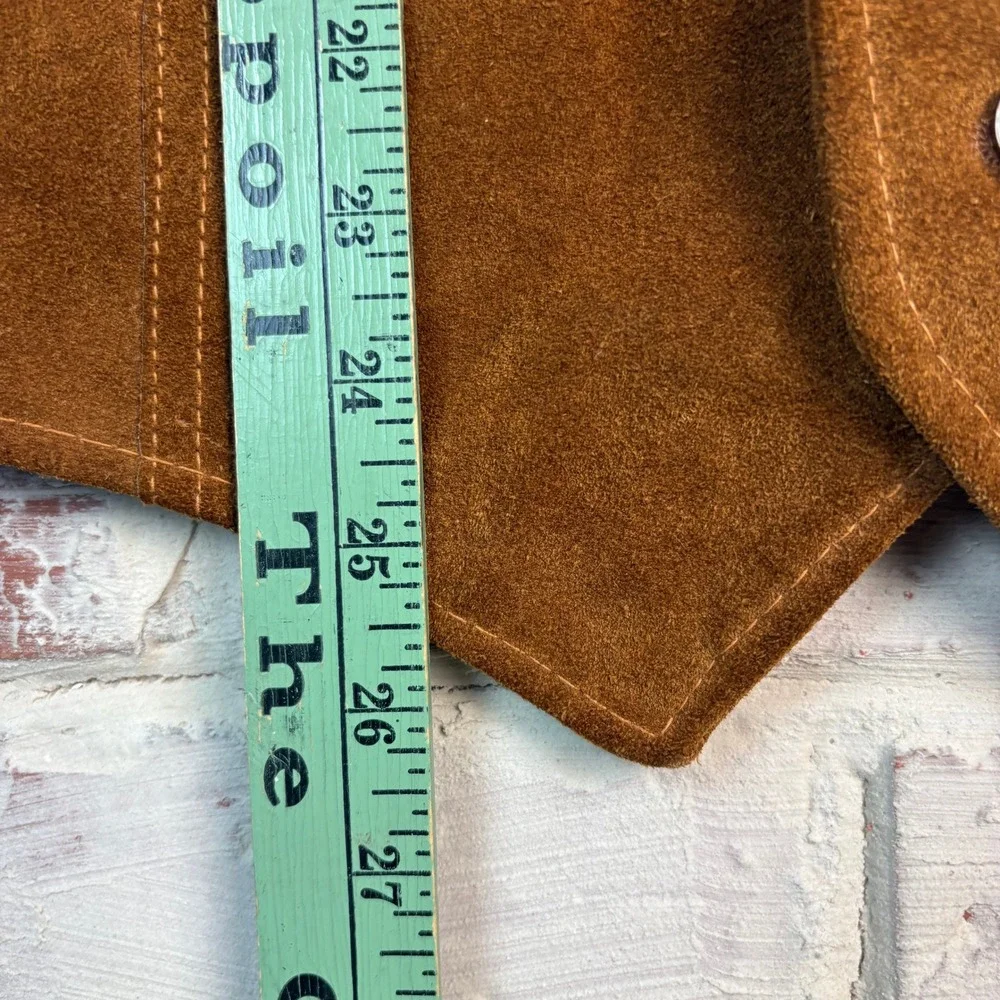 Vintage 70s Sears Leather Shop Suede Western Vest Tan Brown Satin Lined Size 44T